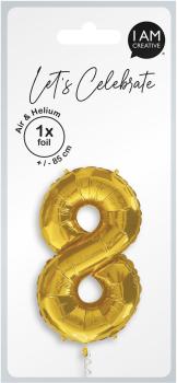 I AM CREATIVE Folienballon Zahl 8 85cm 1000-1053 gold