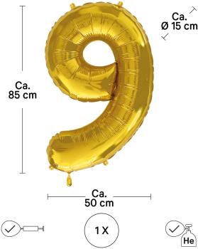 I AM CREATIVE Folienballon Zahl 9 85cm 1000-1054 gold