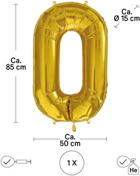 I AM CREATIVE Folienballon Zahl 0 85cm 1000-1055 gold