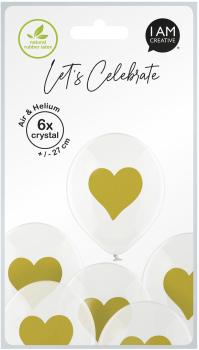 I AM CREATIVE Ballons goldenes Herz 27cm 1000-1059 transparent 6 Stück