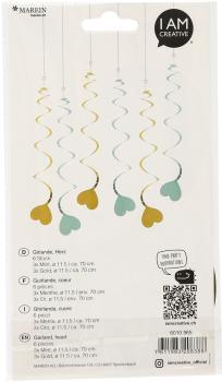 I AM CREATIVE Girlande, Herz,mint,gold,70cm 6010.965 6 Stück