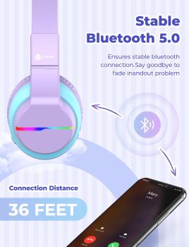 ICLEVER Headphone Kids BT LED C03-1702N-11 74/85/94 dB, 55h purple