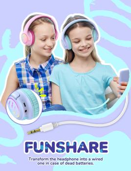 ICLEVER Headphone Kids BT & Cable LED C10-2083N-02 74/85/94 dB, 43h purple