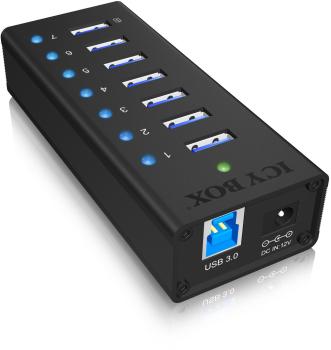 Icy box 7 port hub usb 3.0 ib-ac618 robust alluminium black - Icy-box-ib-ac618-4250078160182-04