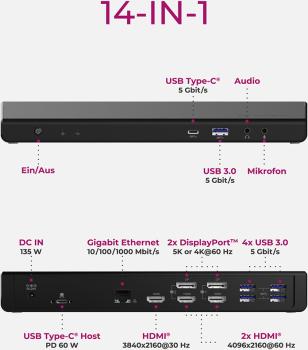 ICY BOX 14 in 1 Dockingstation 60W PD IB-DK2244AC 4k,3xHDMI,2xDP,USB-A & C