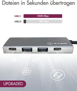 ICY BOX USB-C zu 2x USB-A & C Hub IB-HUB1428-C31 USB 3.1 G2, 13cm Kabel