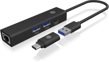 ICY BOX USB Hub & Gigabit Eth. LAN IB-HUB1439-LAN USB 3.2 G1, 2x USB-A, 1x USB-C