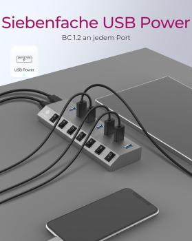 ICY BOX USB-A & C zu 7x USB-A Hub IB-HUB1701-C3 USB 3.2 G1, An-/Aus pro Port