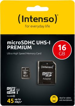 INTENSO Micro SDHC Card PREMIUM 16GB 3423470 with adapter, UHS-I