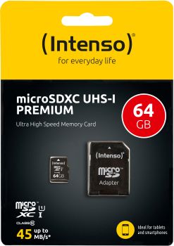 INTENSO Micro SDXC Card PREMIUM 64GB 3423490 with adapter, UHS-I