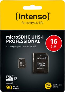 INTENSO Micro SDHC Card PRO 16GB 3433470 with adapter, UHS-I