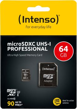 INTENSO Micro SDXC Card PRO 64GB 3433490 with adapter, UHS-I