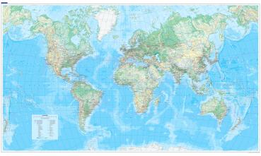 KÜMMERLY+FREY Plano-Weltkarte 138x83cm 325994024 physikalisch 1:30 Mio.