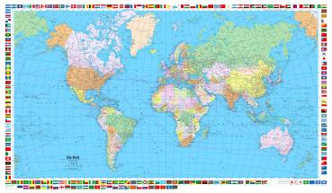 KÜMMERLY+FREY Plano-Weltkarte 87,5x51cm 325994033 politisch 1:50 Mio.