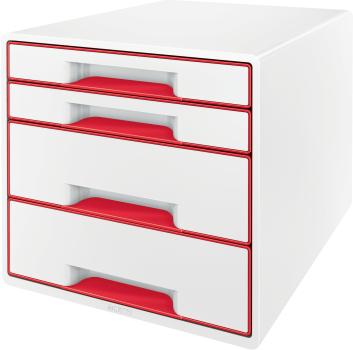 LEITZ Schubladenbox WOW Cube A4 5213-20-26 weiss/rot, 4 Schubladen