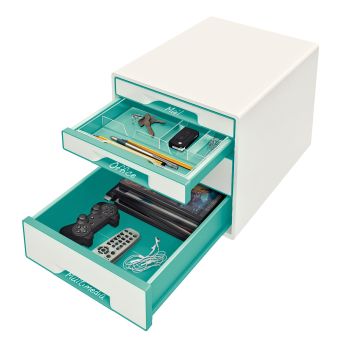 LEITZ Schubladenbox WOW Cube A4 52132051 weiss/eisblau, 4 Schubladen