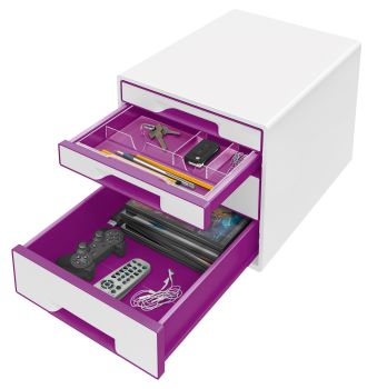 LEITZ Schubladenbox WOW Cube A4 52132062 weiss/violett, 4 Schubladen