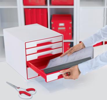 LEITZ Schubladenbox WOW Cube A4 5214-20-26 weiss/rot, 5 Schubladen