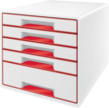 LEITZ Schubladenbox WOW Cube A4 5214-20-26 weiss/rot, 5 Schubladen