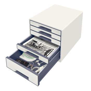 LEITZ Schubladenbox WOW Cube A4 52142001 weiss/grau, 5 Schubladen