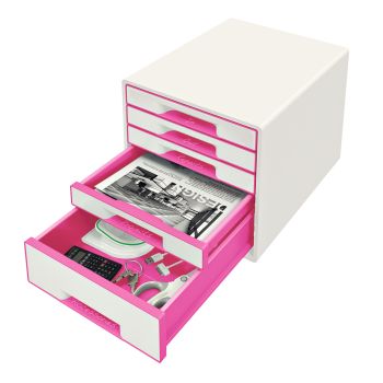 LEITZ Schubladenbox WOW Cube A4 52142023 weiss/pink, 5 Schubladen