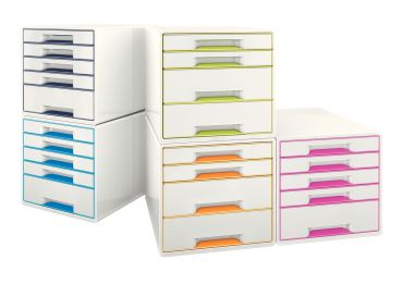 LEITZ Schubladenbox WOW Cube A4 52142023 weiss/pink, 5 Schubladen