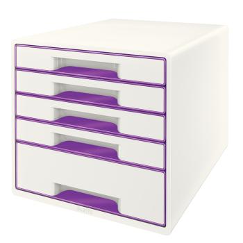 LEITZ Schubladenbox WOW Cube A4 52142062 weiss/violett, 5 Schubladen