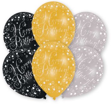 NEUTRAL Latexballons 6 Stk. 9901069 gold, silver, black 27.5cm