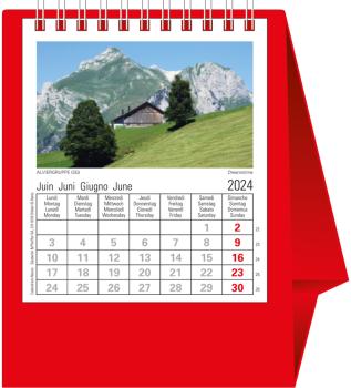 NOVOS Tischkalender Helvetia 2024 501012 rot, 1M/S, 11.5x13.5cm