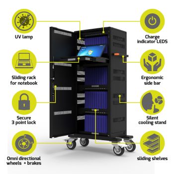 PORT Charging Cabinet 901965 40 Tablets+1 Notebook,Black