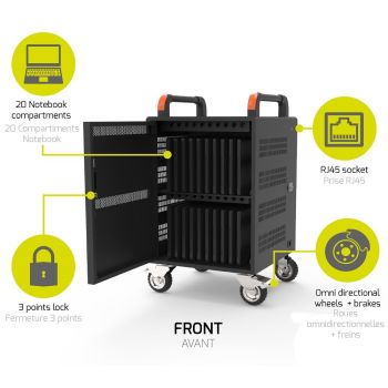 PORT Charging Cabinet 901973 20 Notebooks+Rack 1XU 19Zoll
