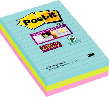 POST-IT Super Sticky Notes 152x101mm 4690SS3MI Miami, 3 Farben 3x90 Blatt