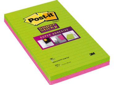 POST-IT Block Super Sticky 125x200mm 5845-SSEU grün/pink, 2x45 Blatt, liniert