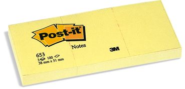 POST-IT Block 38x51mm 653Y gelb/100 Blatt 3x4 Stück