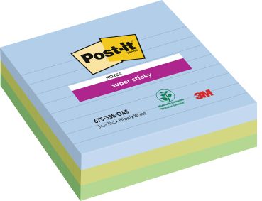 POST-IT Super Sticky Oasis 101x101mm 675-3SS-OAS 3-farbig ass.,3x70Bl.,liniert