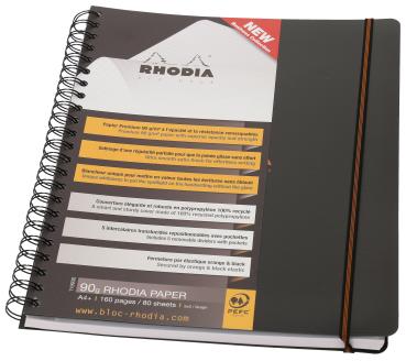 RHODIA Office Pro Book, 5 Register A4 119930C PP schwarz, kariert 160 Seiten