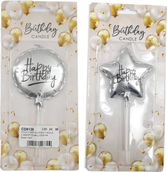 ROOST Kerze Happy Birthday CD6126 2 Stück in Silber assortiert