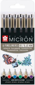 SAKURA Pigma Micron 05 Set 0.45mm POXSDK056A Basic Farben 6 Stück