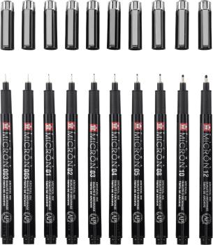 SAKURA Pigma Micron Set 0.03-1.2mm POXSDKB10 mit Stifteetui 10 Stück