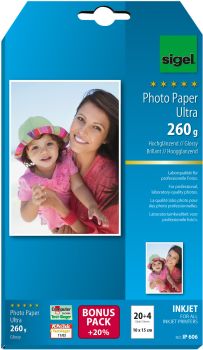 SIGEL InkJet Fotopapier 10x15cm IP606 260g,glossy, weiss 24 Blatt