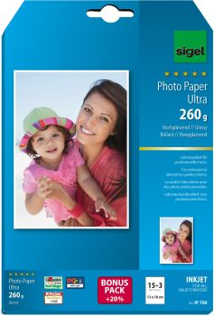 SIGEL InkJet Fotopapier 13x18cm IP706 260g,glossy, weiss 18 Blatt