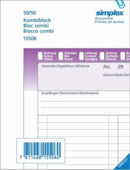 SIMPLEX Kombiblock D/F/I A6 15506 Durchschreibepapier 50x2 Blatt