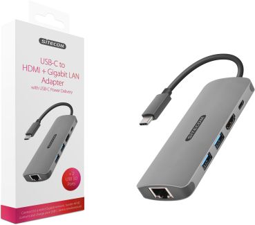 SITECOM USB-C to HDMI Adapter 1x GBLAN CN-379 2x USB-A, 4K USB-C PD