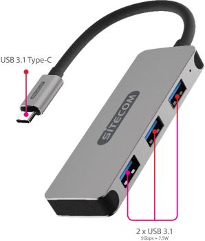 SITECOM USB-C Hub 3 Port CN-387 USB 3.1-A 5Gbps