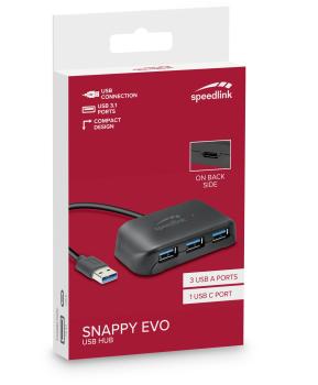 SPEEDLINK SNAPPY EVO USB-A Hub, 4-Port SL-140109-BK USB 3.2 (5 Gbit-s), black