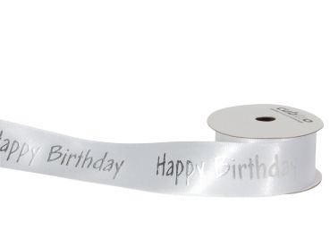 SPYK Band Cubino 25mmx3m 0163.2554 weiss-silber Happy Birthday