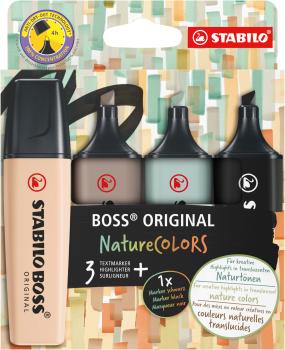 STABILO Boss Leuchtmarker Original 70/4-2-5 Nature Colors 3 + 1 schwarz