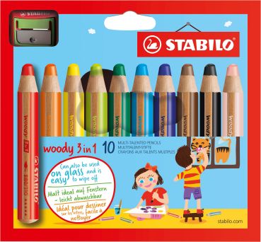 STABILO Farbstifte Woody 3 in 1 880/10-2 10 Farben Etui, Spitzer