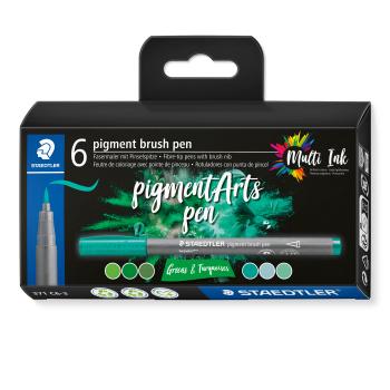 STAEDTLER Fasermaler mit Pinselspitze 371 C6-3 pigment pen 376 6er Set