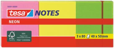 TESA Neon Notes 40x50mm 560010000 3 Farben ass. 3x80 Blatt